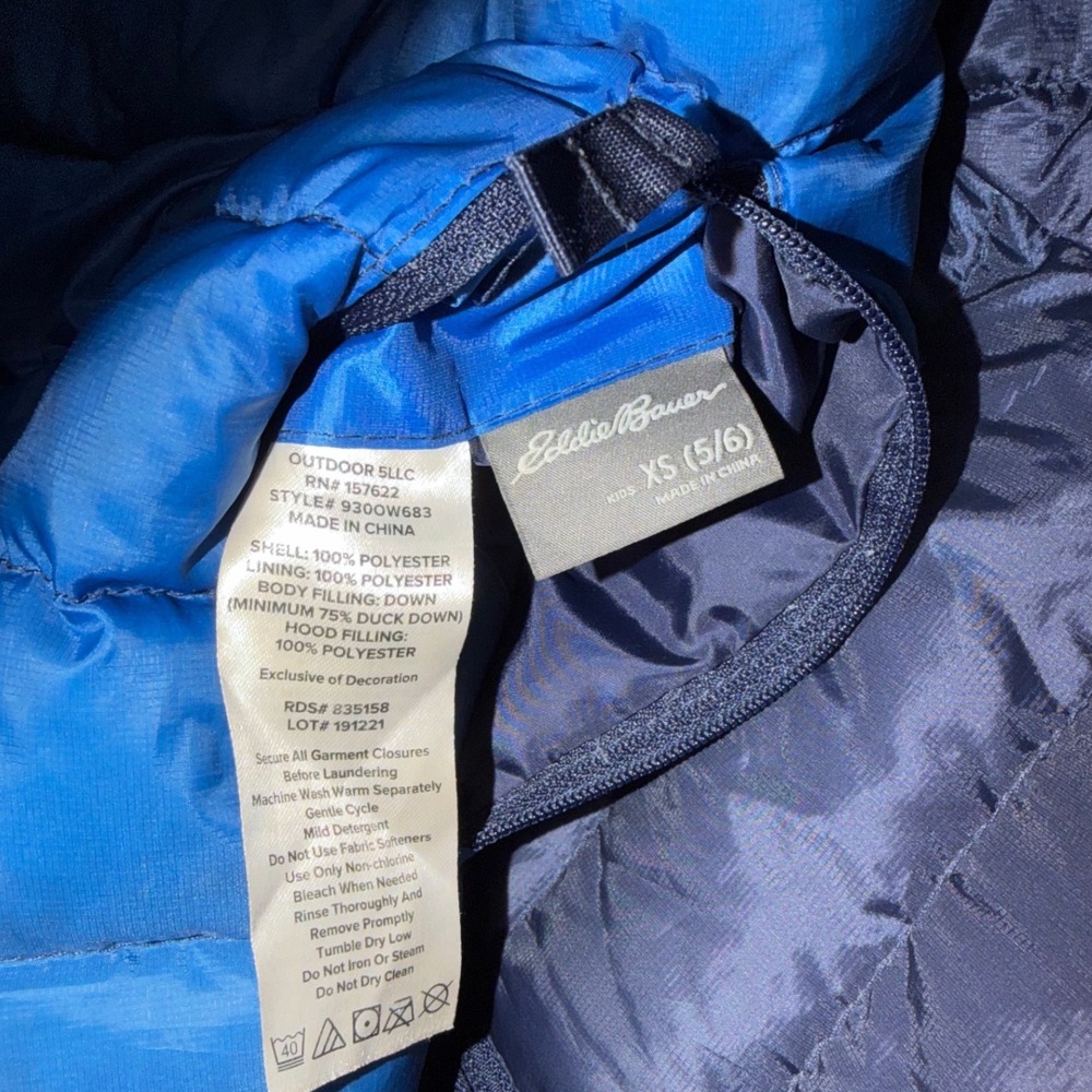 Eddie Bauer Kids Puffer Jacket 5/6 Blue Hooded Lightweight Zip Winter Coat Boys - Picture 5 of 6